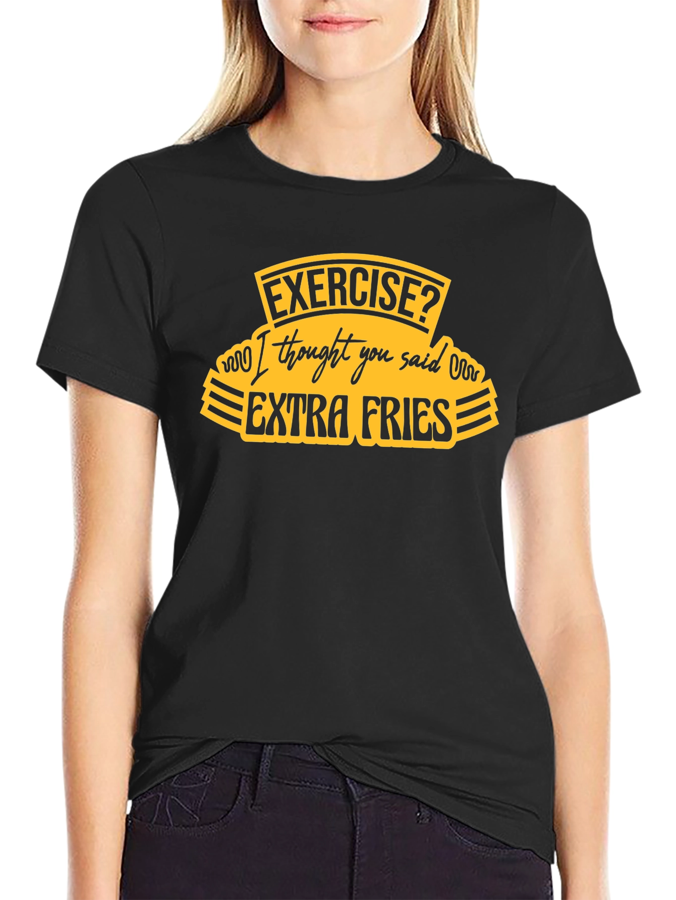 Funny Extra Fries Black T-Shirt