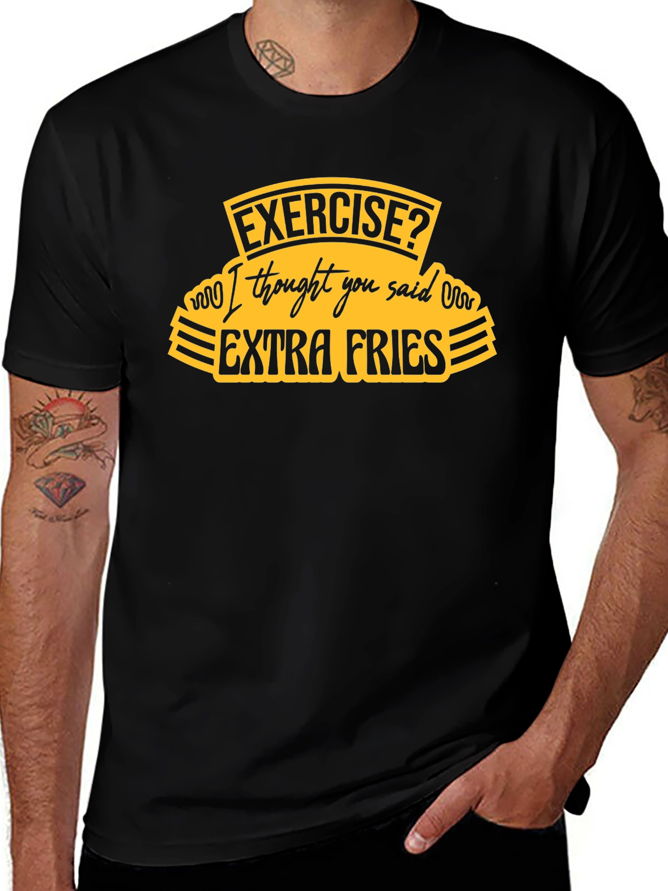 Funny Extra Fries Black T-Shirt