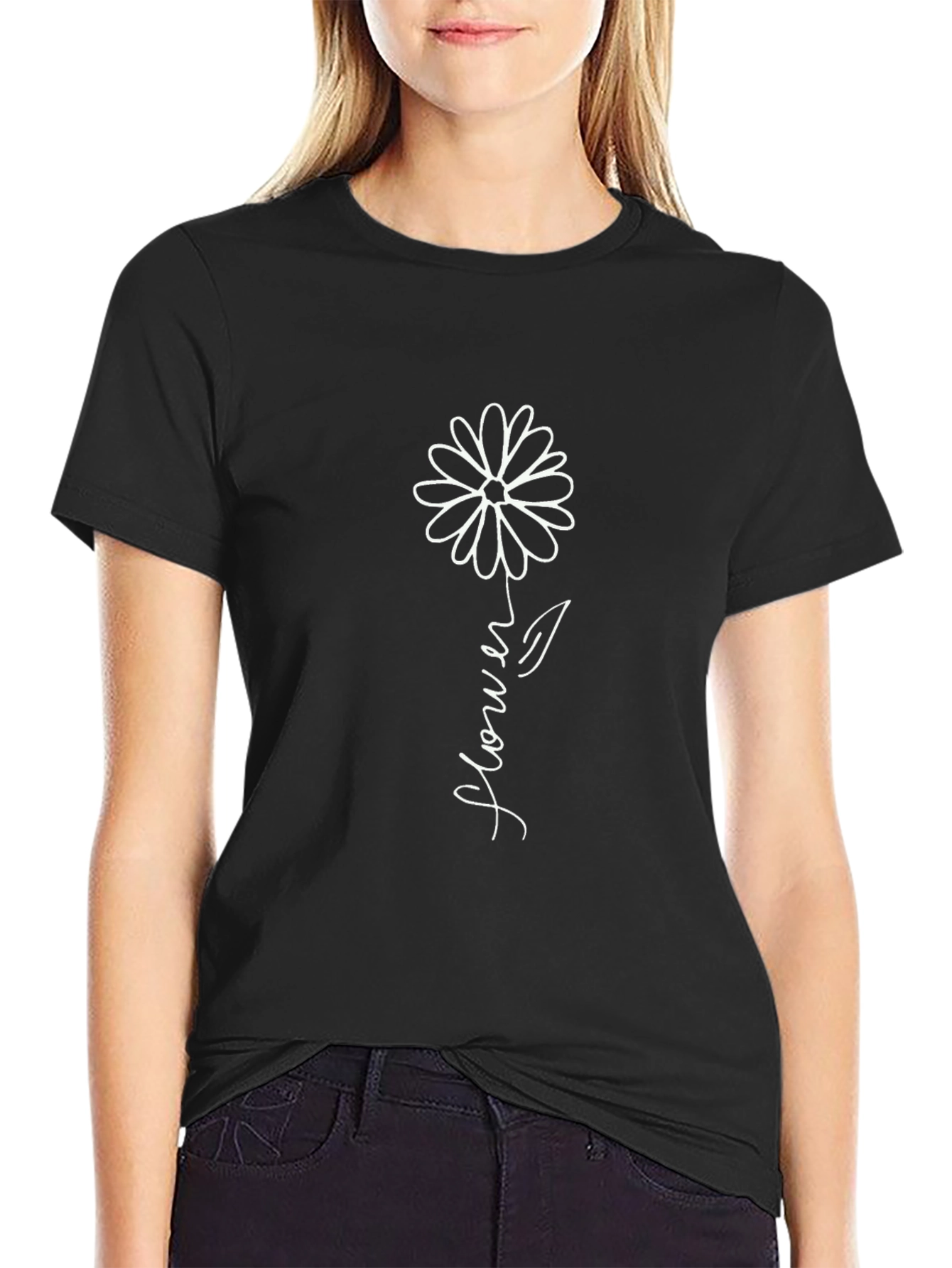 Black Flower Graphic Tee - Casual Comfort