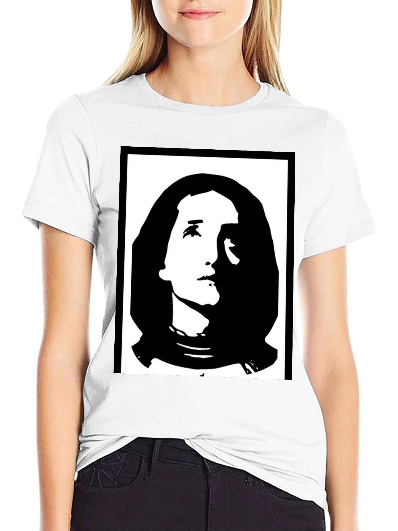 Black Graphic T-Shirt with Portrait Print