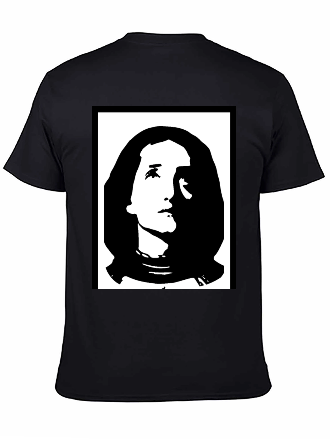 Black Graphic T-Shirt with Portrait Print