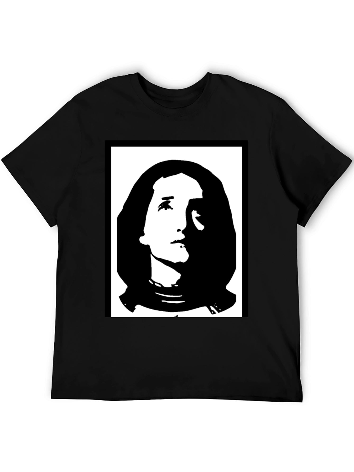 Black Graphic T-Shirt with Portrait Print