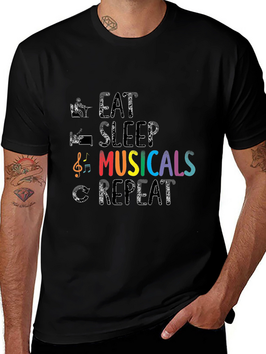 Eat Sleep Musicals Repeat Black T-Shirt