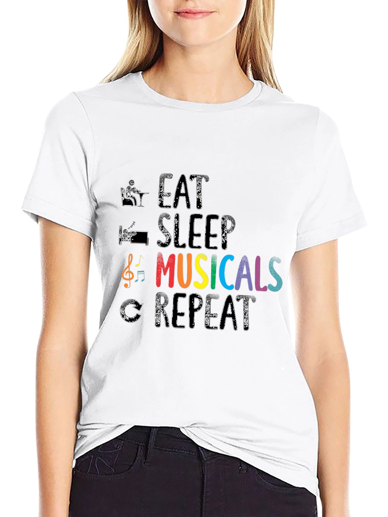 Eat Sleep Musicals Repeat Black T-Shirt