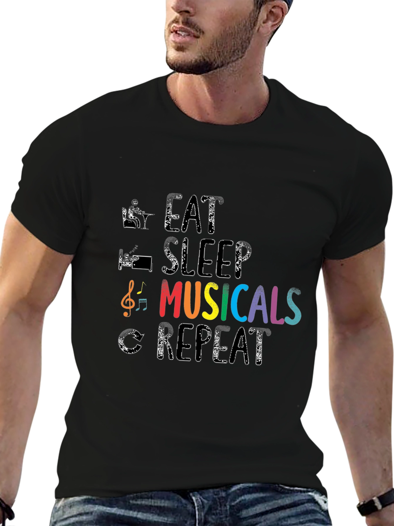 Eat Sleep Musicals Repeat Black T-Shirt