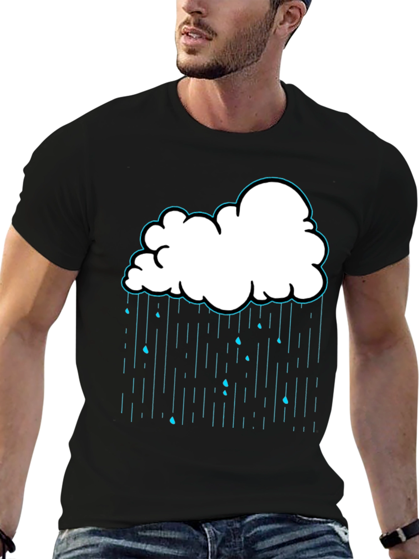 Rain Cloud Graphic Print Black T-Shirt