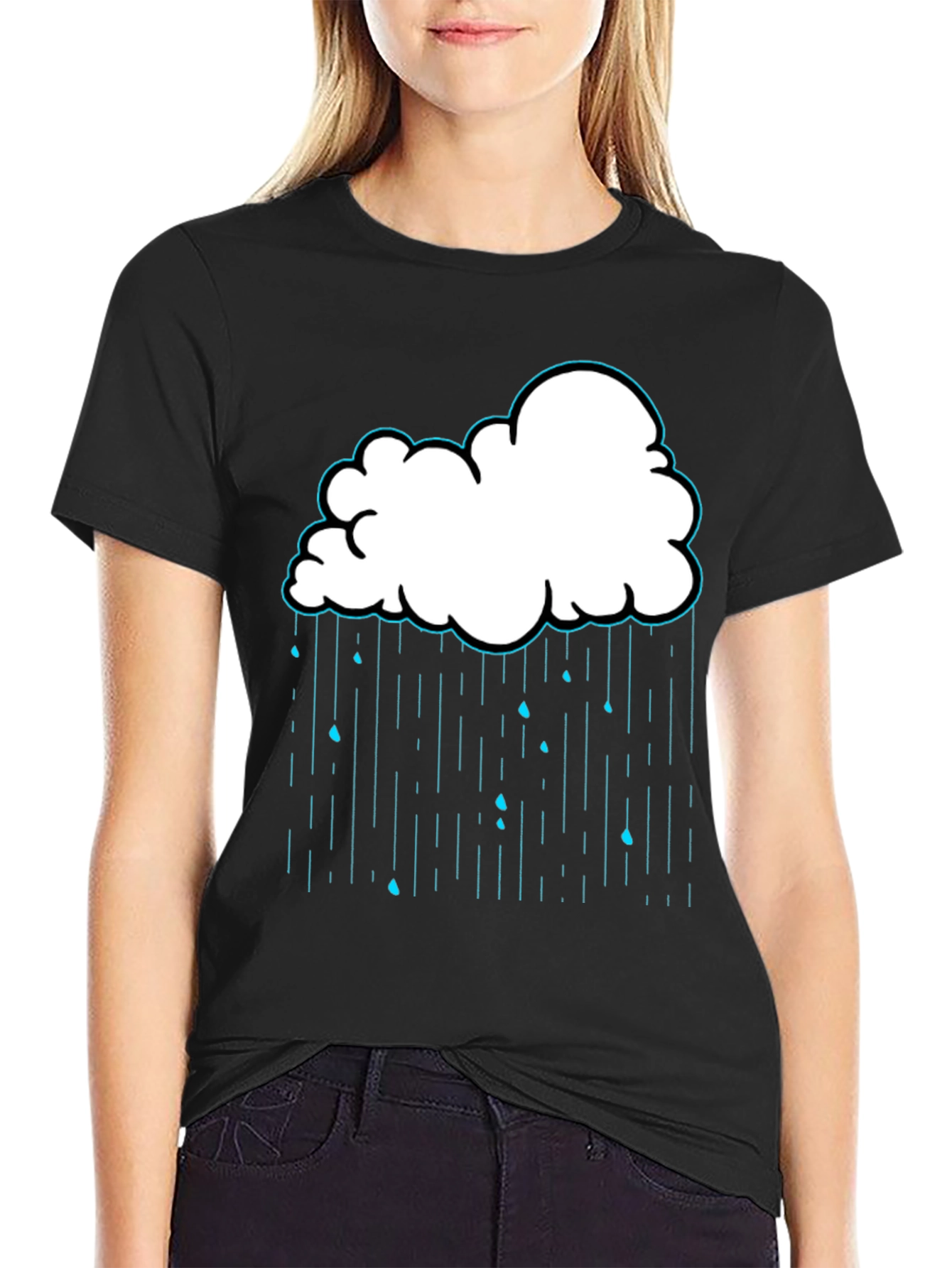 Rain Cloud Graphic Print Black T-Shirt