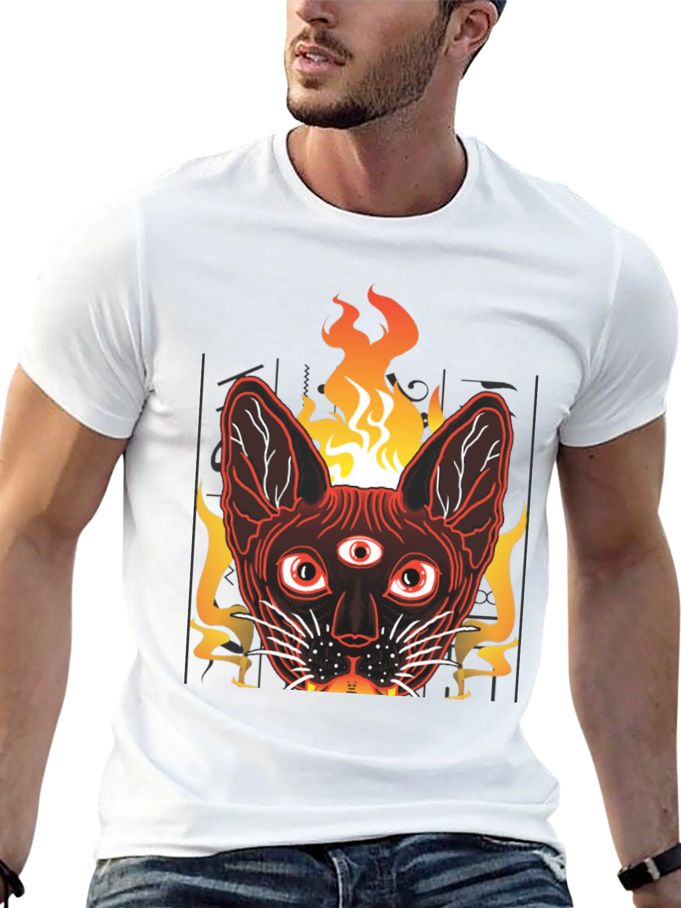 Mystic Cat Tee - Third Eye Fire Graphic