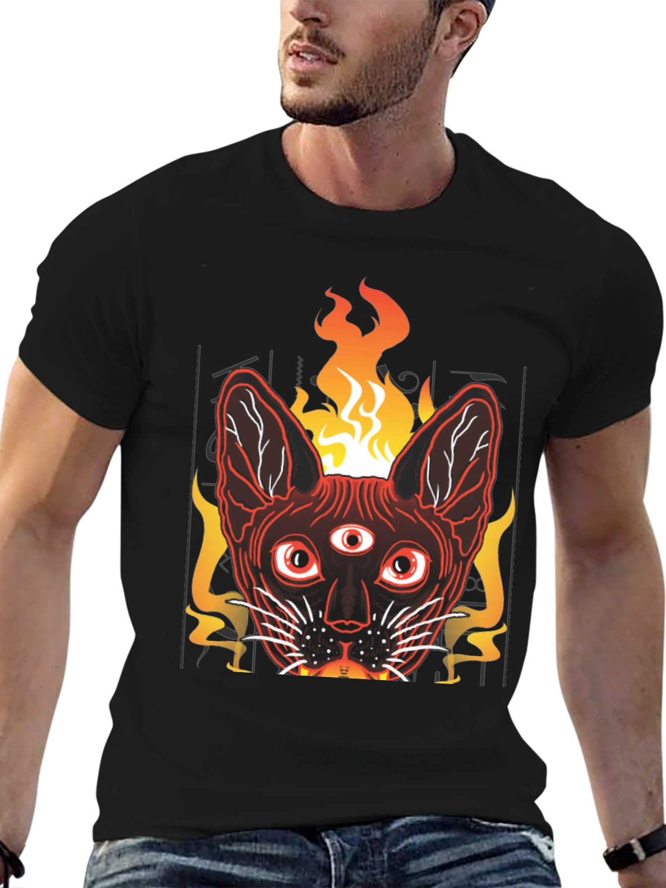 Mystic Cat Tee - Third Eye Fire Graphic