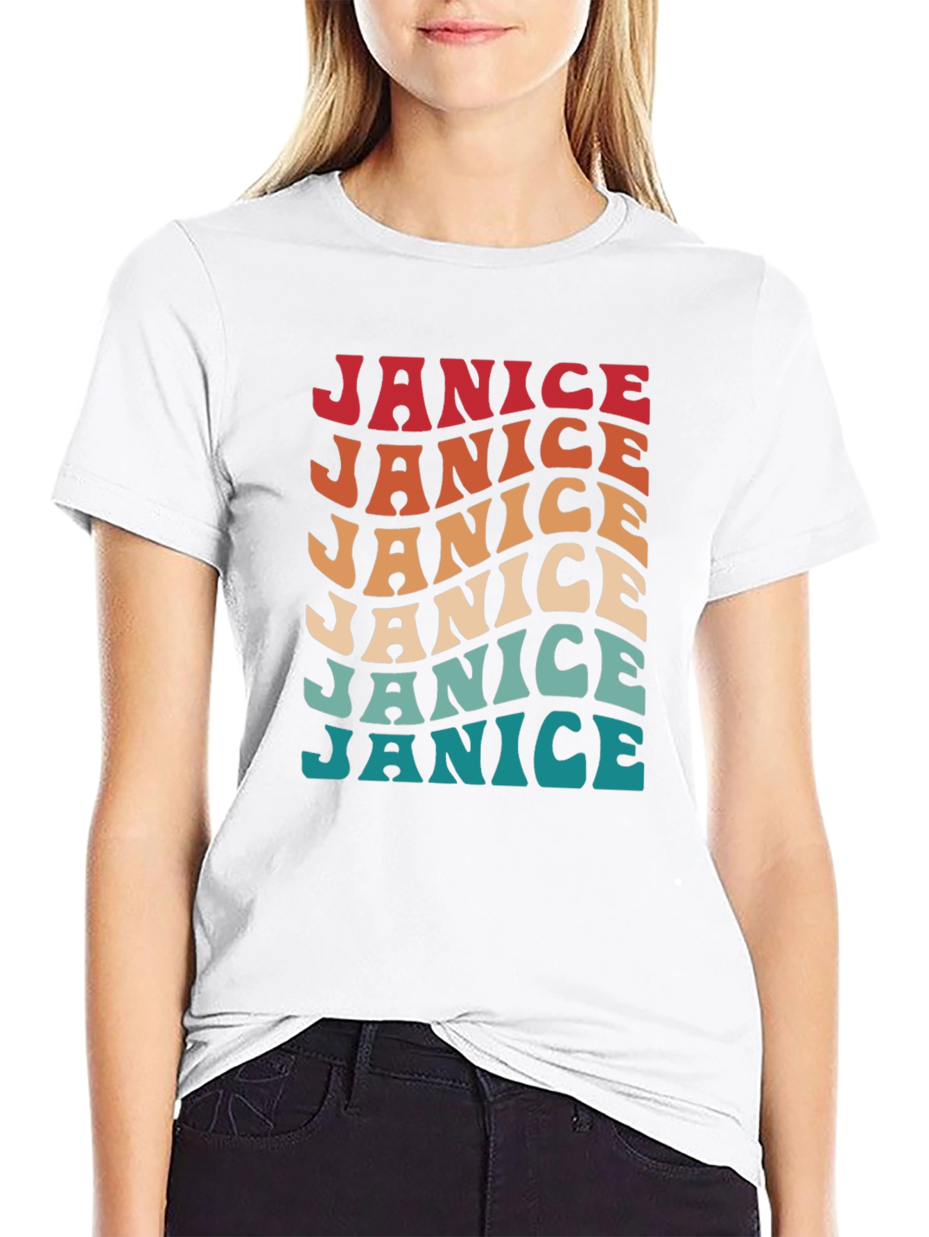 Janice Retro Wavy Text Graphic T-Shirt