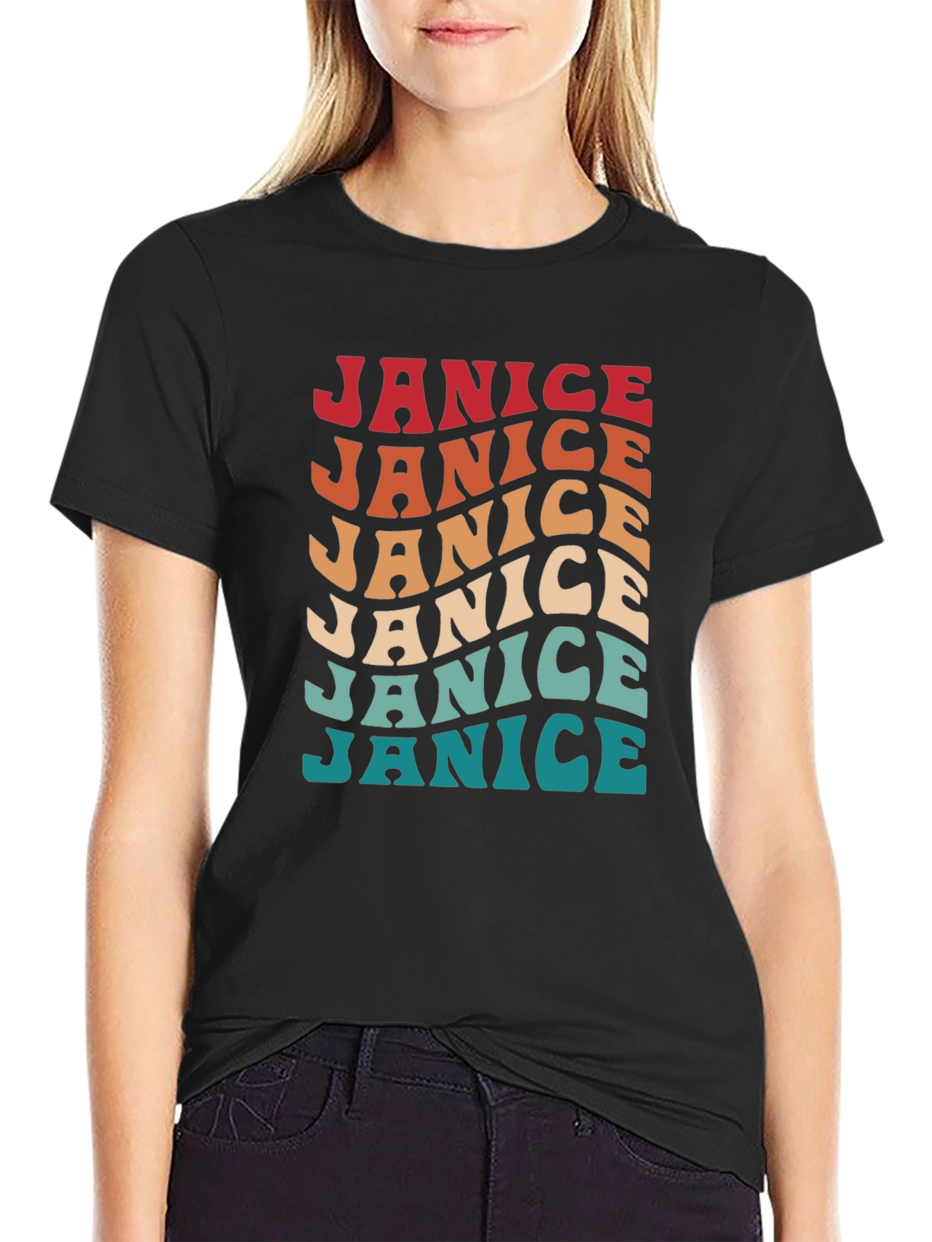 Janice Retro Wavy Text Graphic T-Shirt