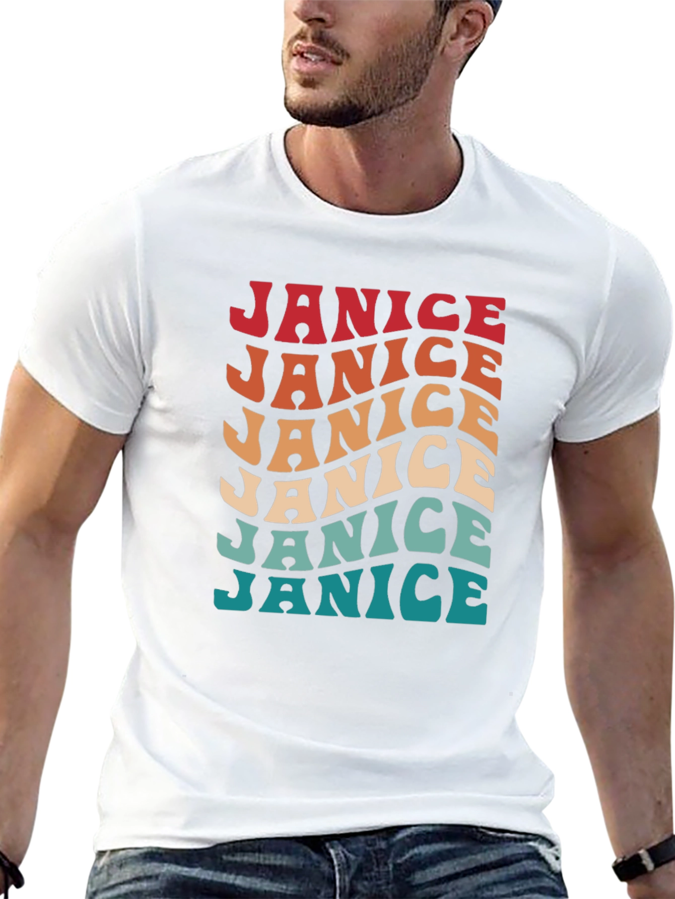 Janice Retro Wavy Text Graphic T-Shirt