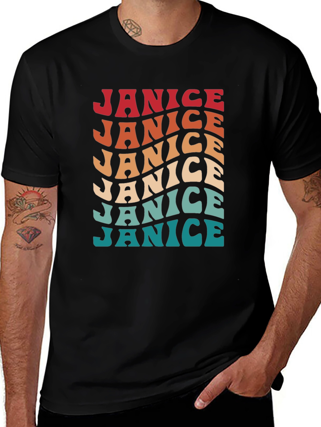 Janice Retro Wavy Text Graphic T-Shirt