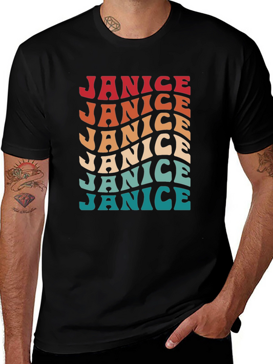 Janice Retro Wavy Text Graphic T-Shirt