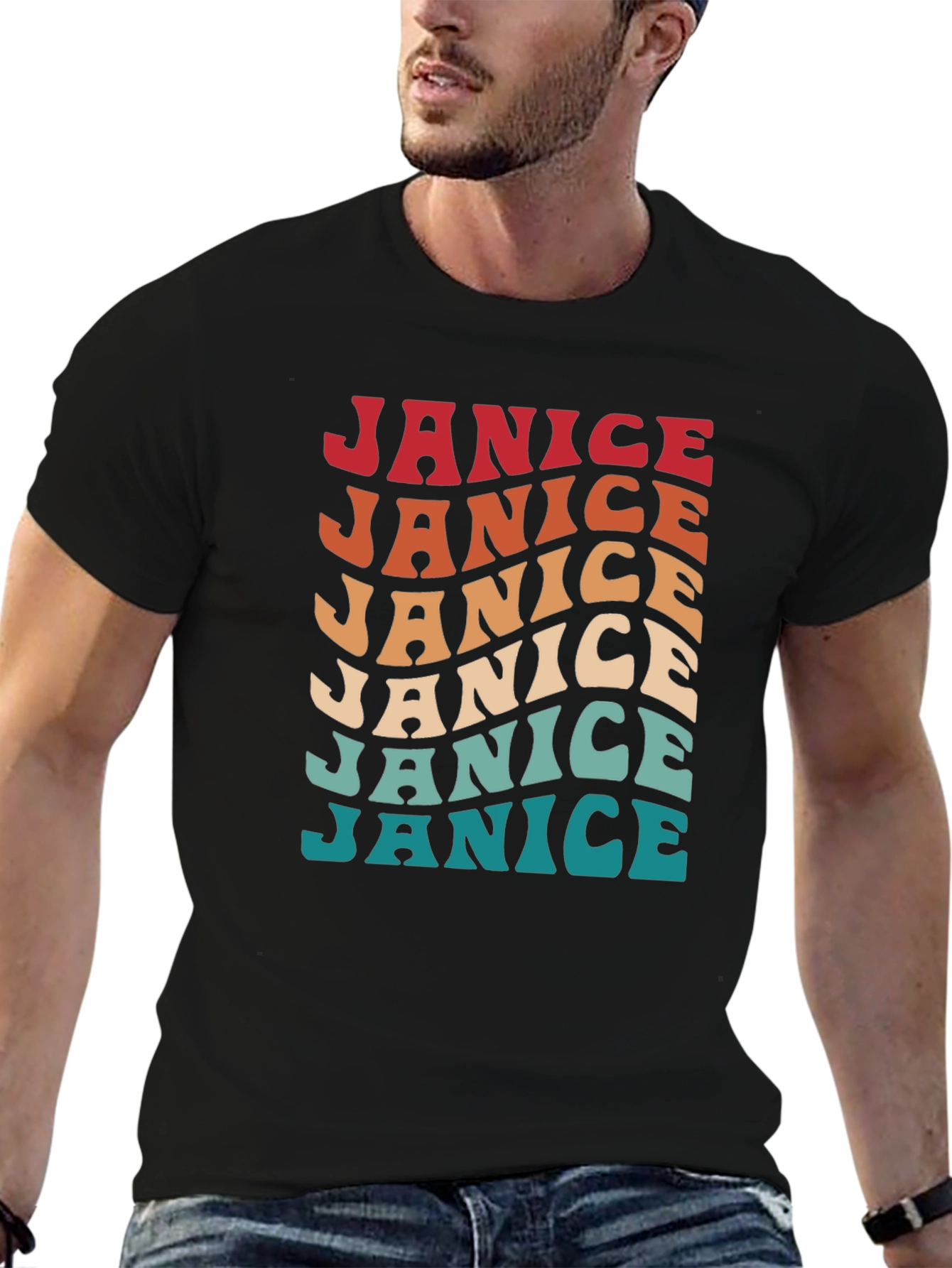 Janice Retro Wavy Text Graphic T-Shirt