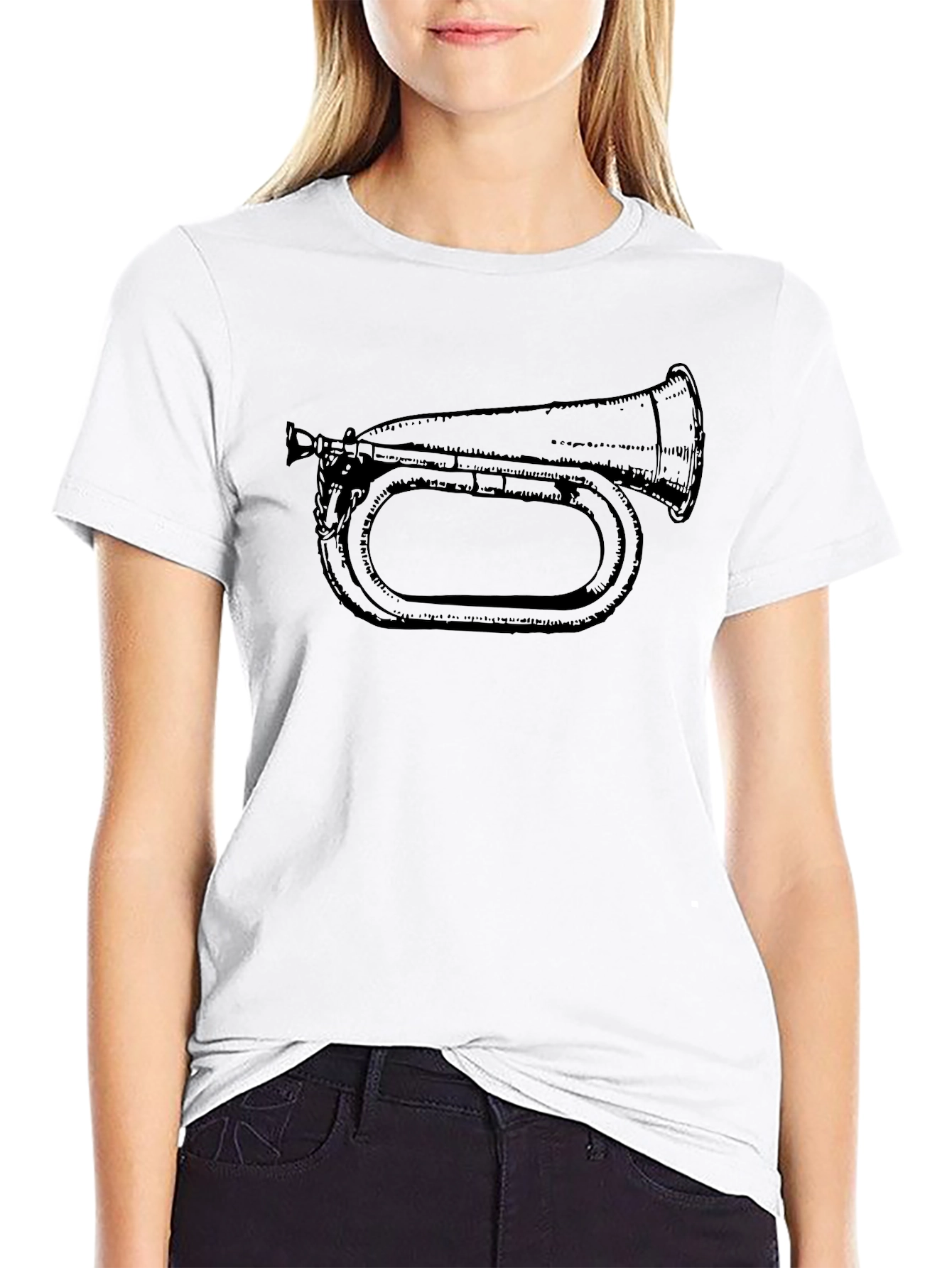 Bugle Graphic Tee - Black Cotton T-Shirt