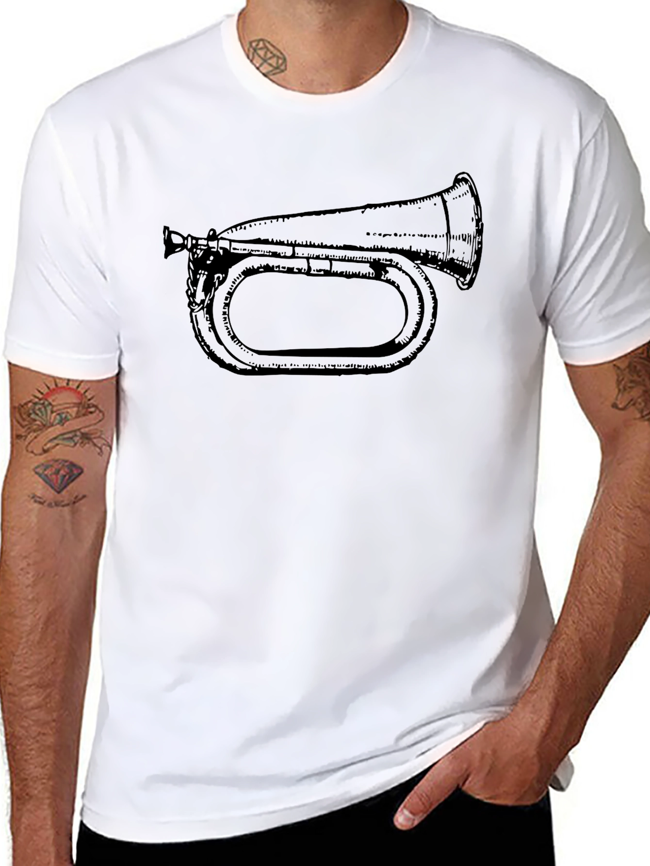 Bugle Graphic Tee - Black Cotton T-Shirt