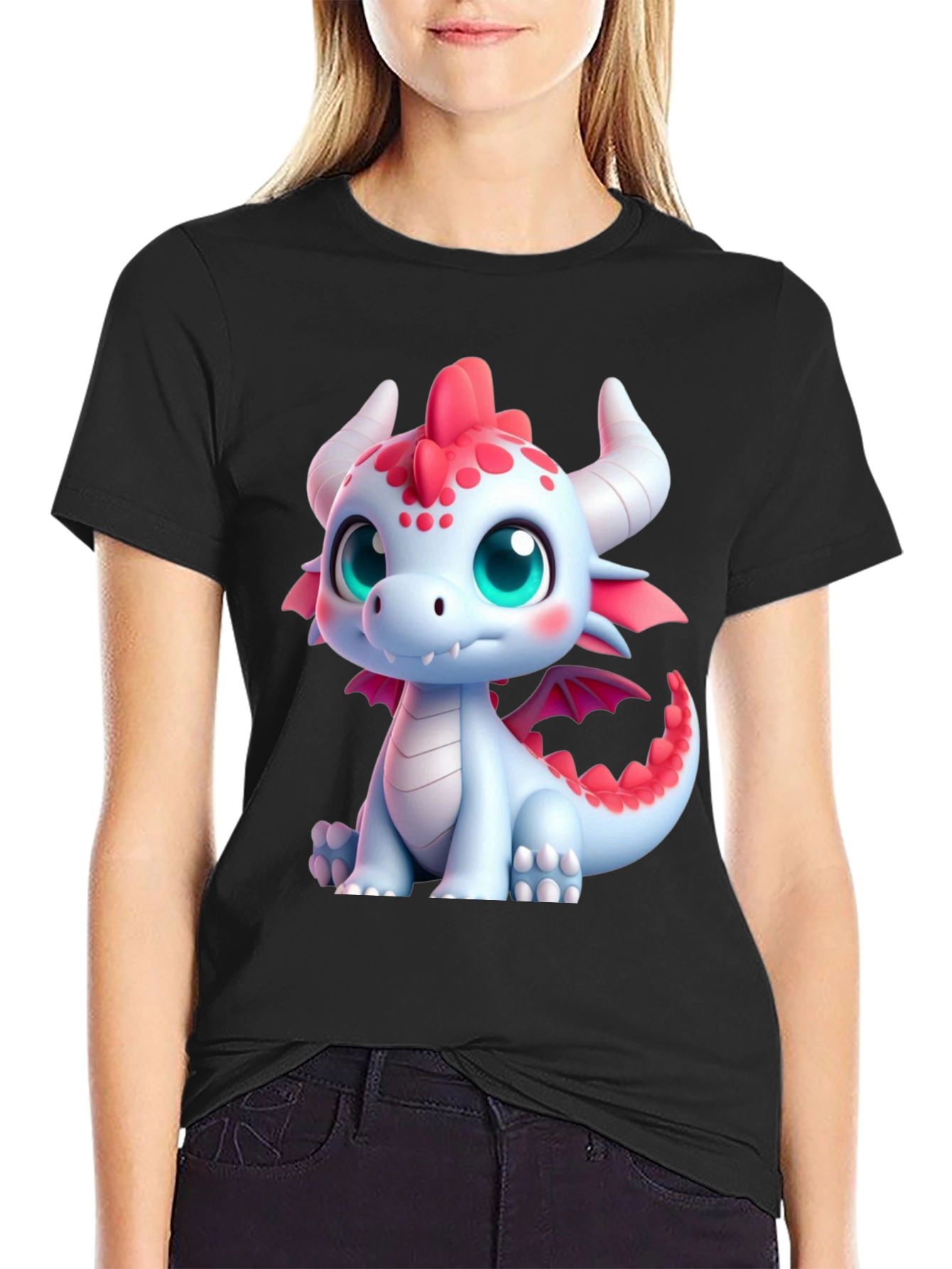 Cute Dragon Graphic Tee - Black Soft Style Shirt