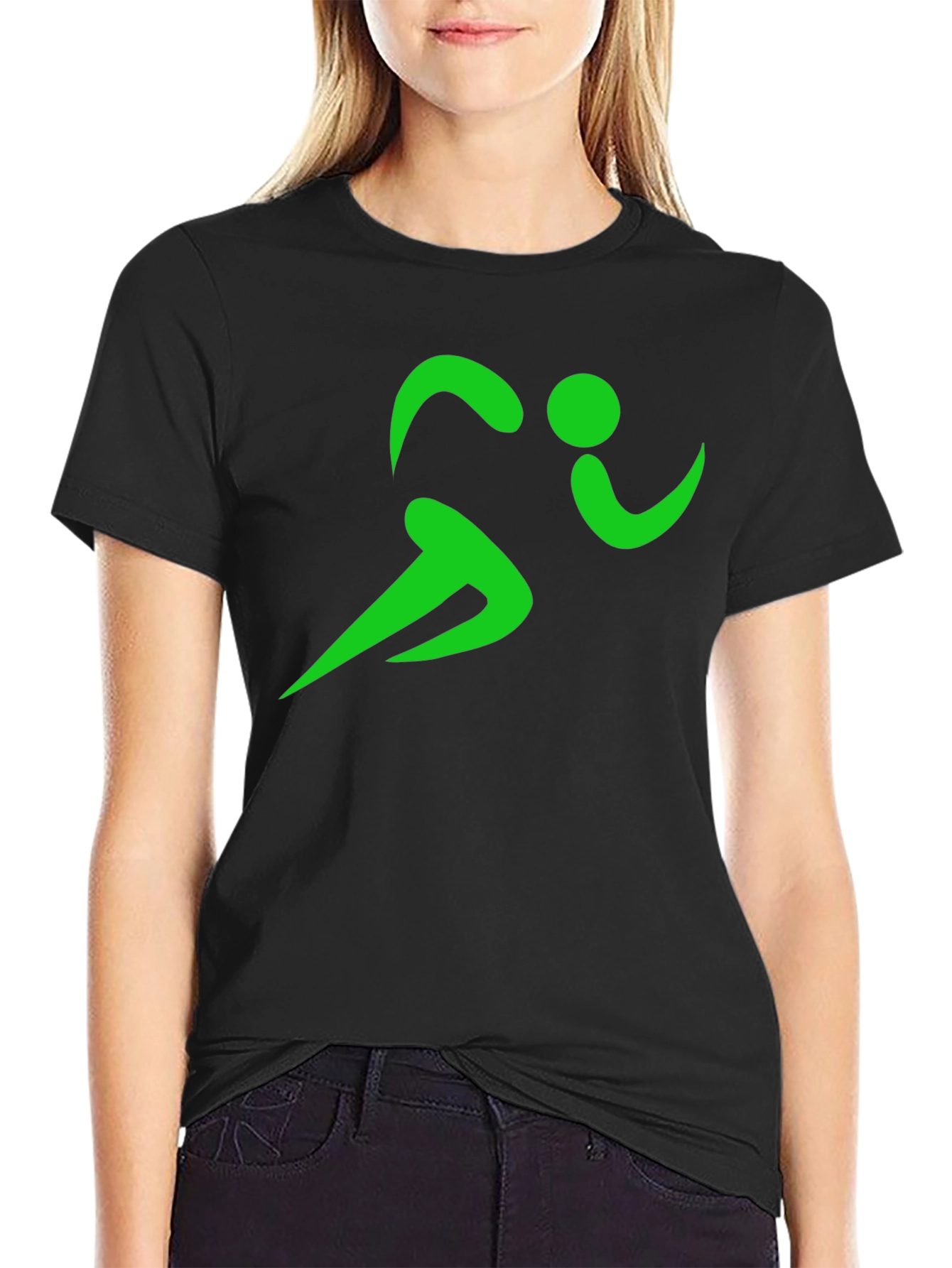 Green Runner Graphic Black T-Shirt