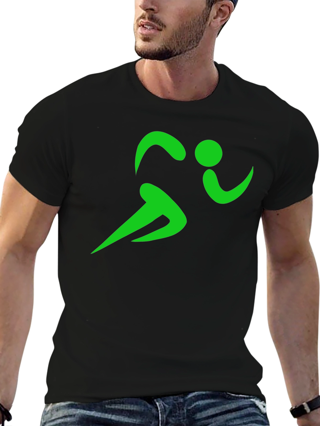 Green Runner Graphic Black T-Shirt