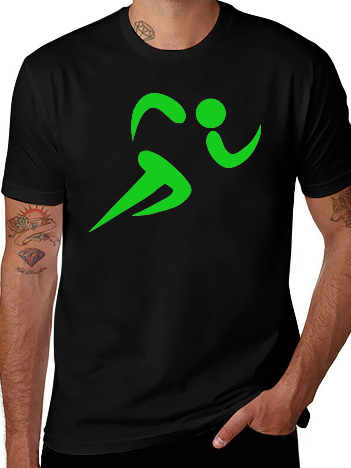 Green Runner Graphic Black T-Shirt