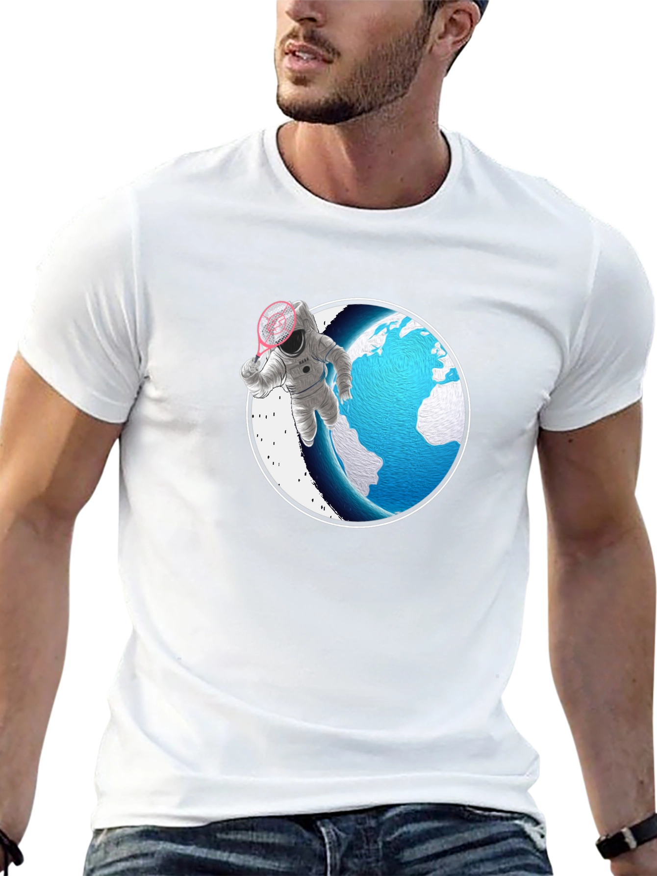 Astronaut Badminton T-Shirt - Space Sports Tee