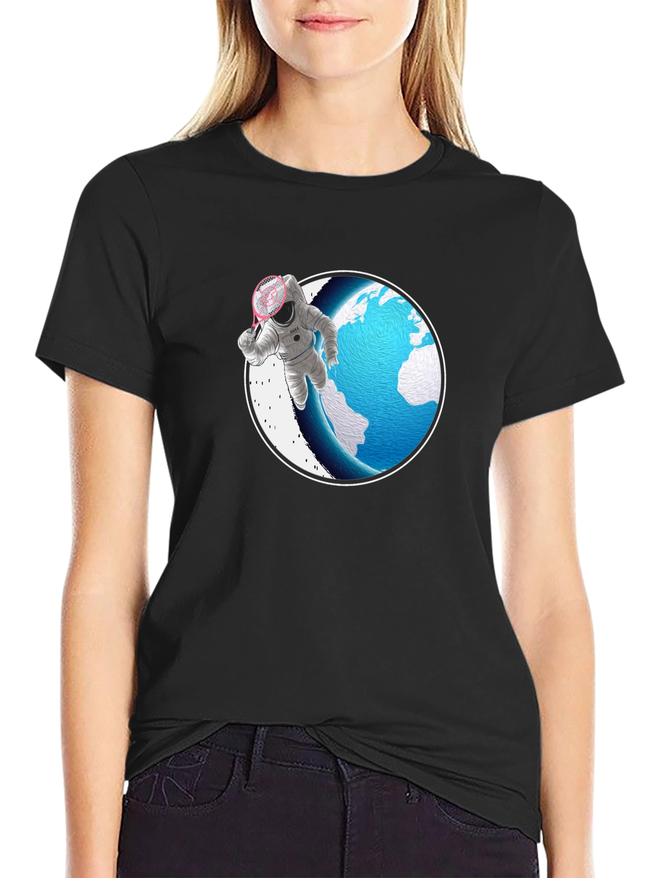 Astronaut Badminton T-Shirt - Space Sports Tee