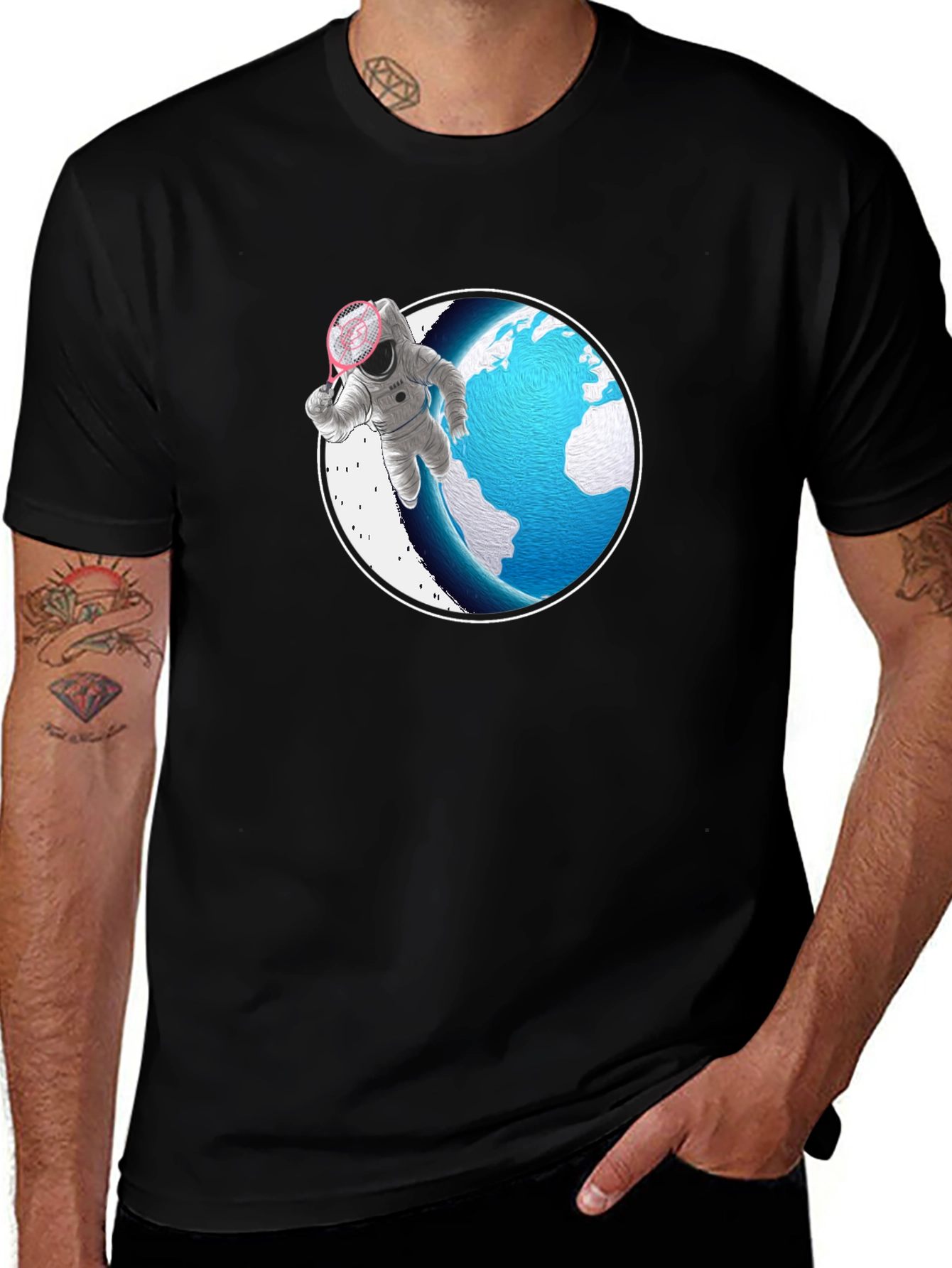 Astronaut Badminton T-Shirt - Space Sports Tee
