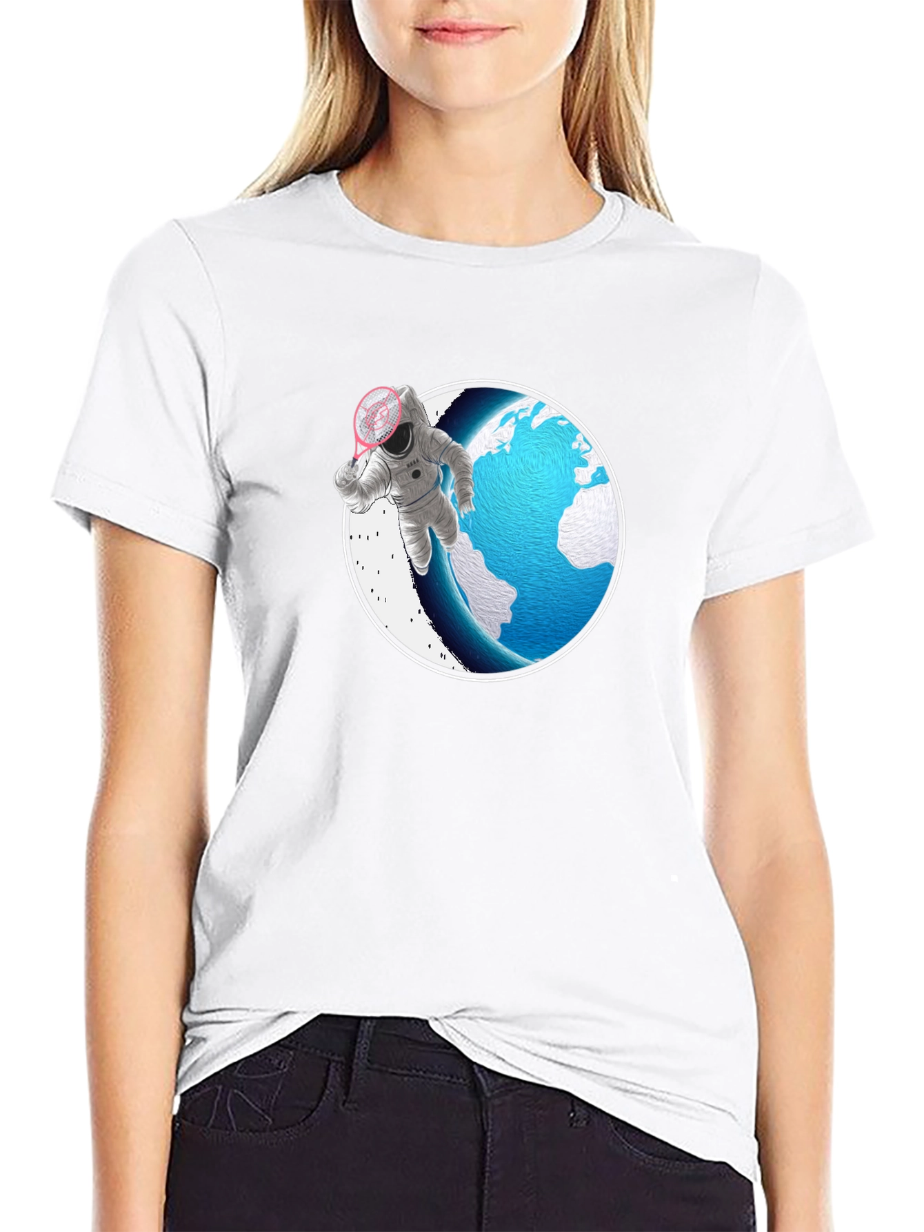 Astronaut Badminton T-Shirt - Space Sports Tee