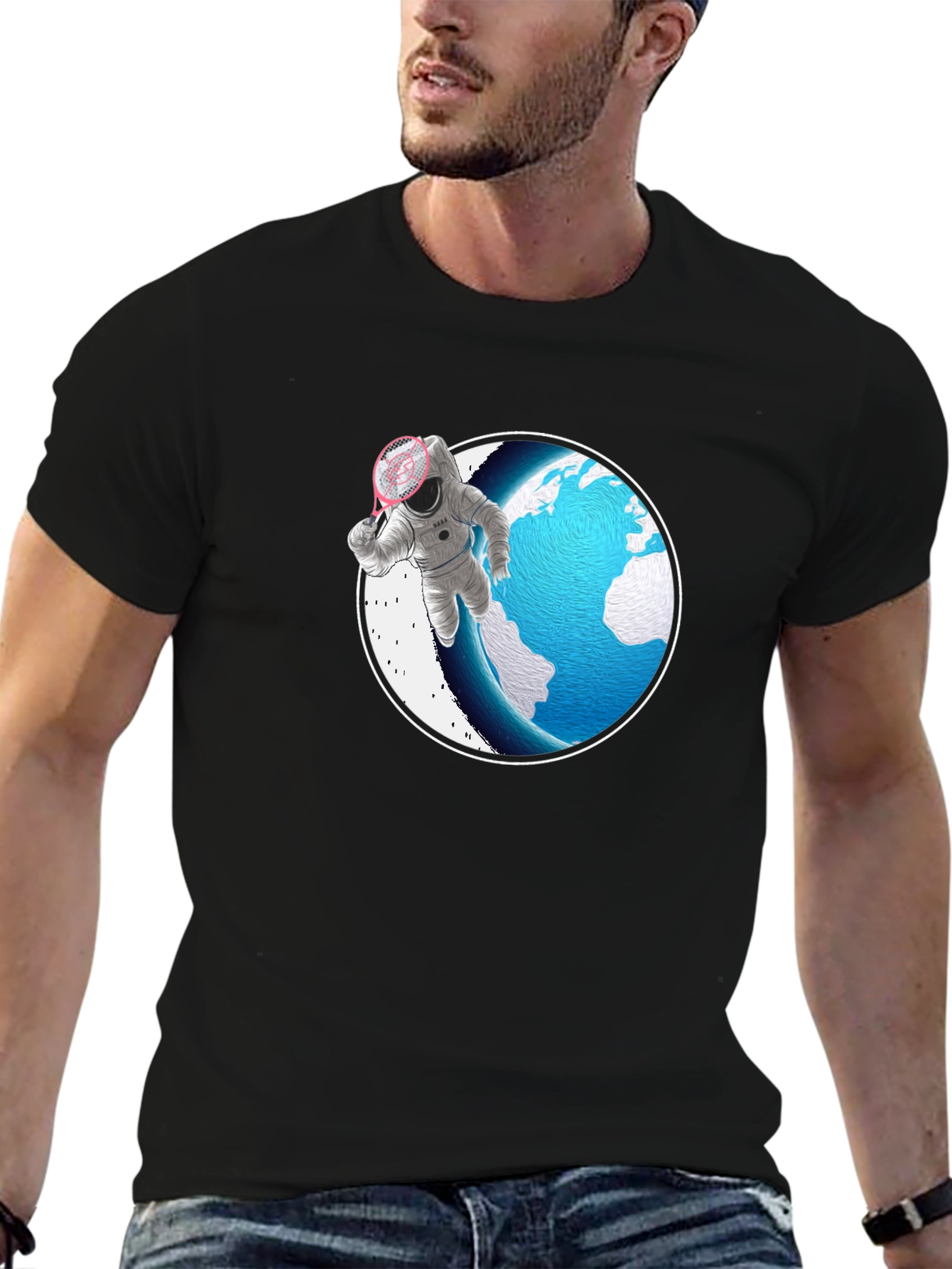 Astronaut Badminton T-Shirt - Space Sports Tee