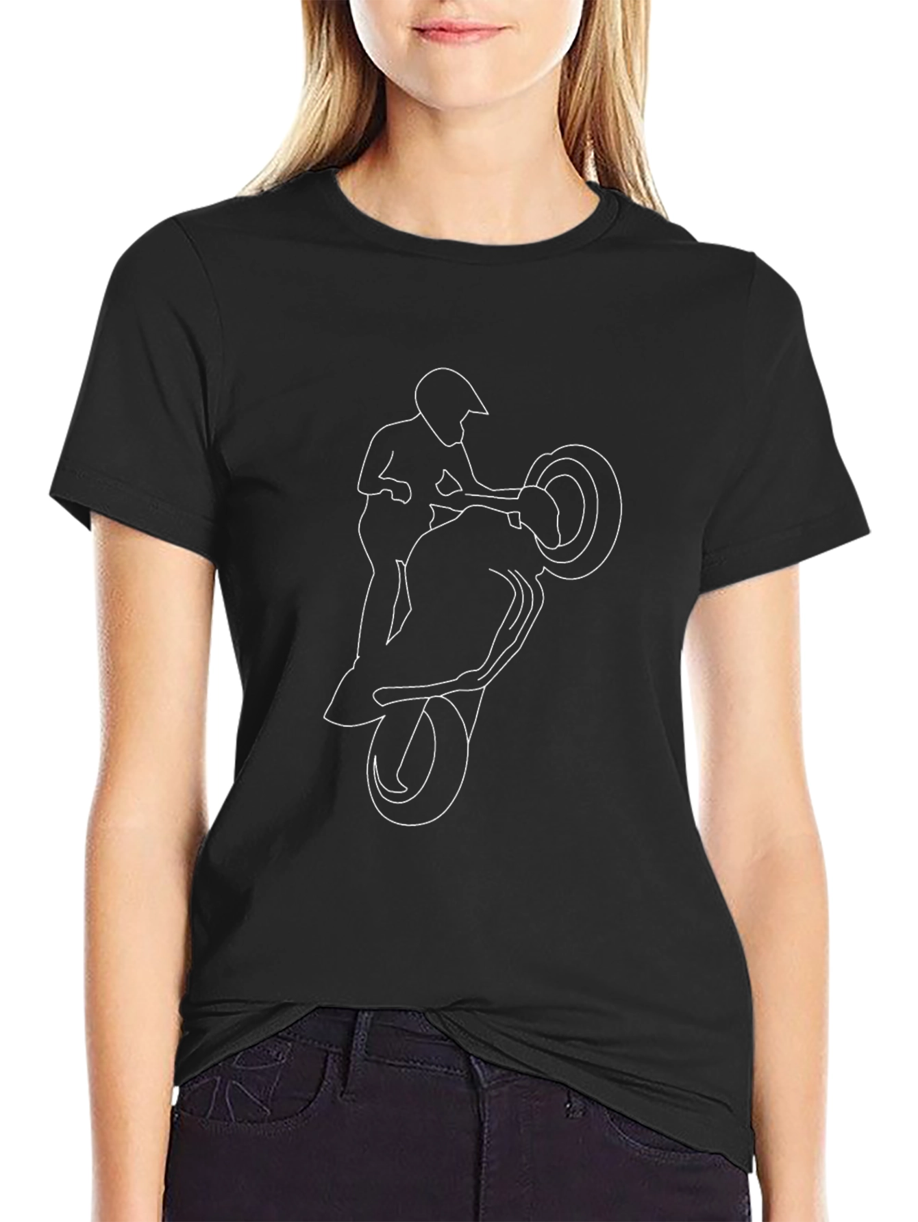Motorcycle Stunt Graphic Tee - Black Casual T-Shirt