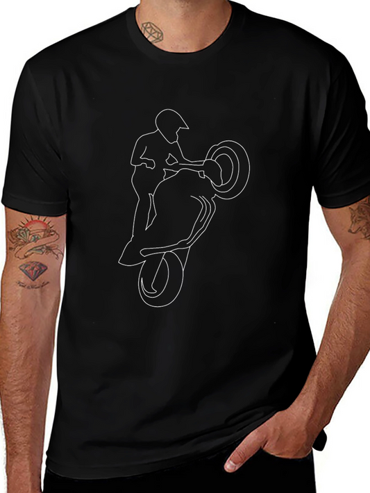 Motorcycle Stunt Graphic Tee - Black Casual T-Shirt