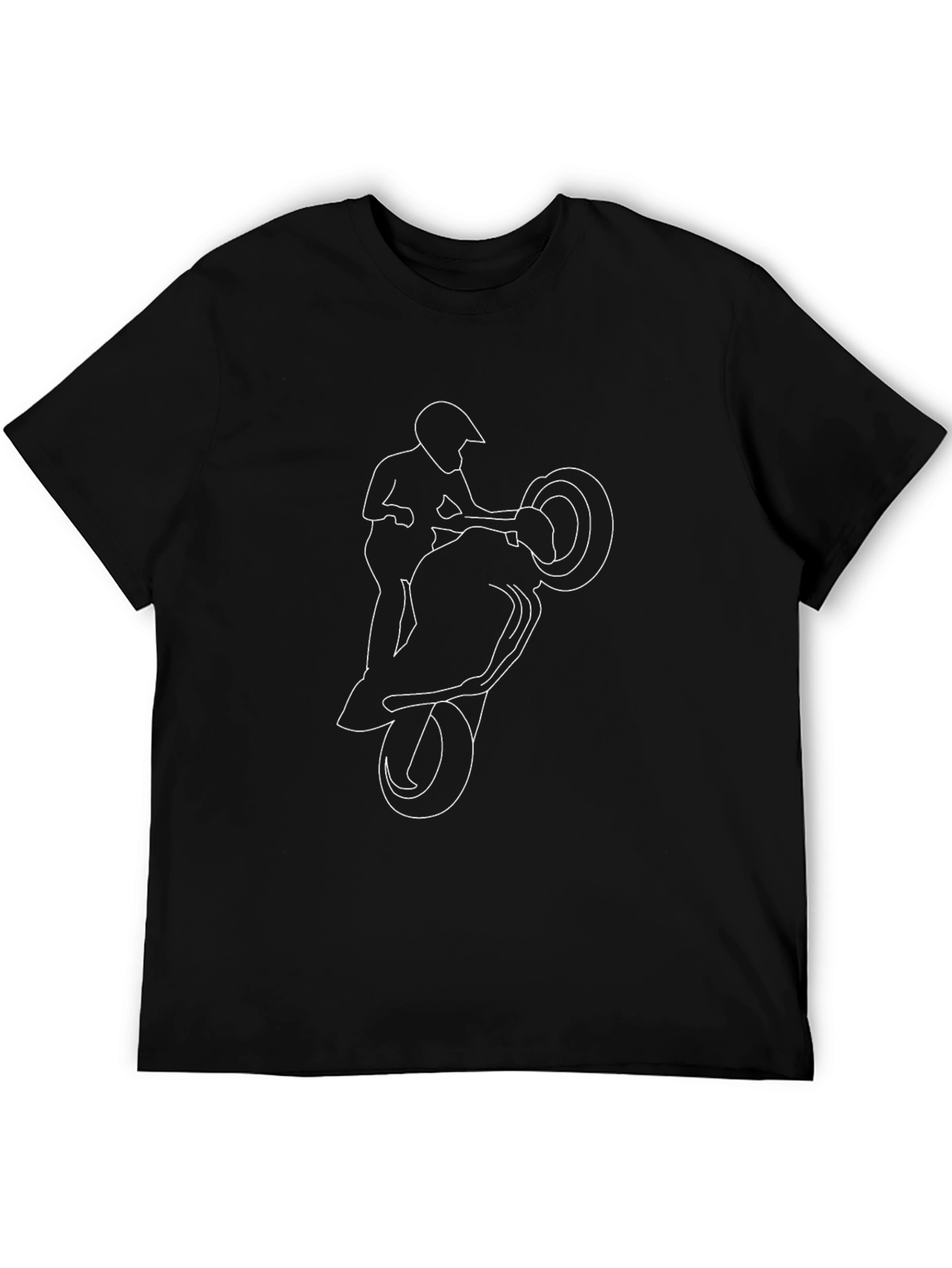 Motorcycle Stunt Graphic Tee - Black Casual T-Shirt