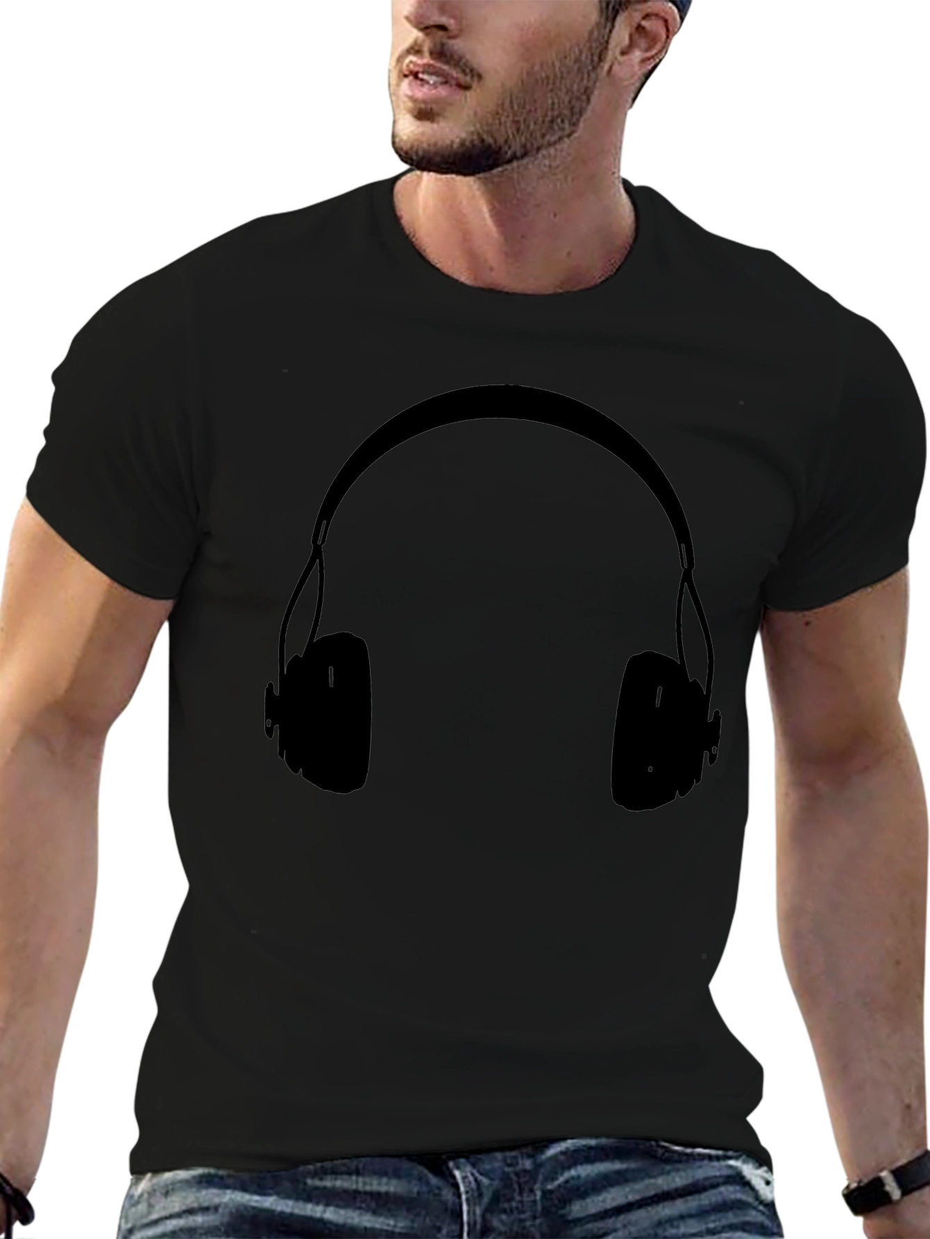 Headphones Graphic Black T-Shirt
