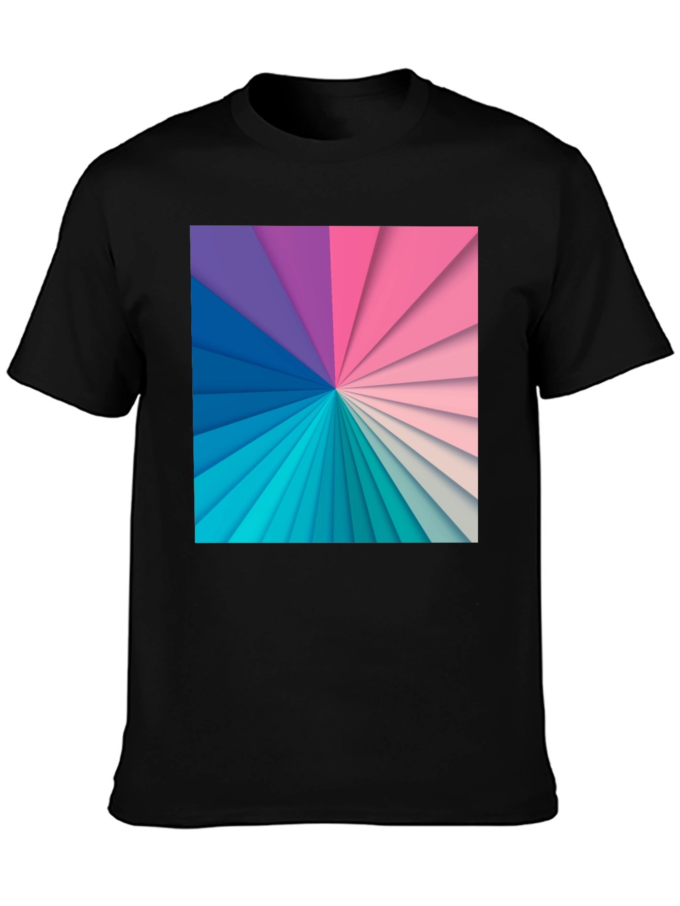 Geometric Rainbow Graphic Print Black T-Shirt