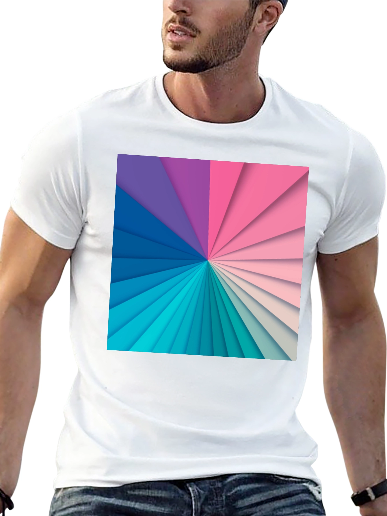 Geometric Rainbow Graphic Print Black T-Shirt