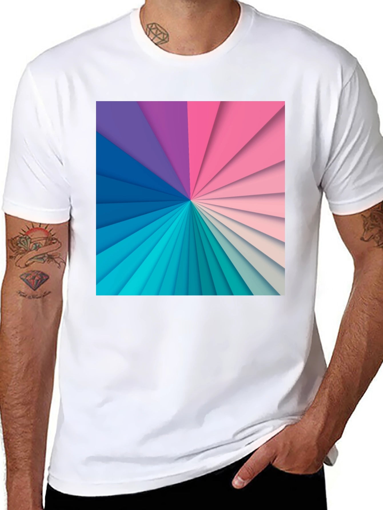 Geometric Rainbow Graphic Print Black T-Shirt