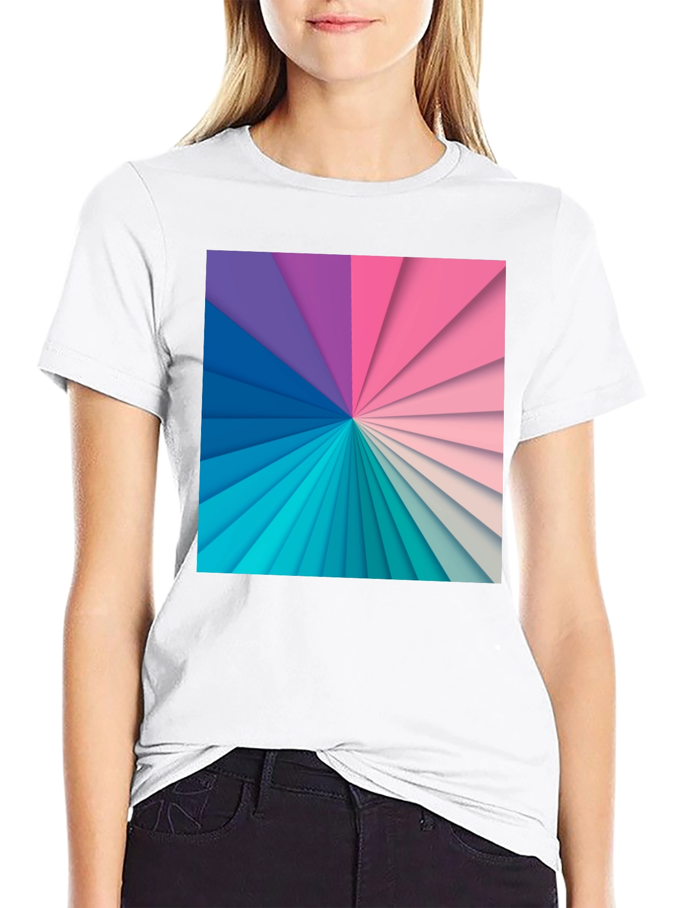 Geometric Rainbow Graphic Print Black T-Shirt