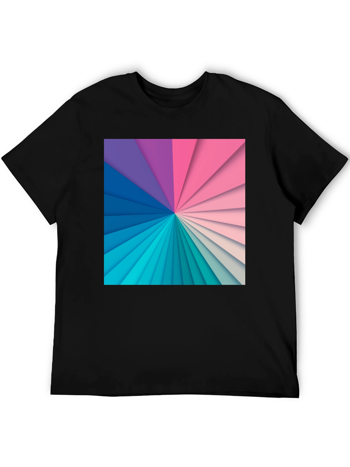Geometric Rainbow Graphic Print Black T-Shirt