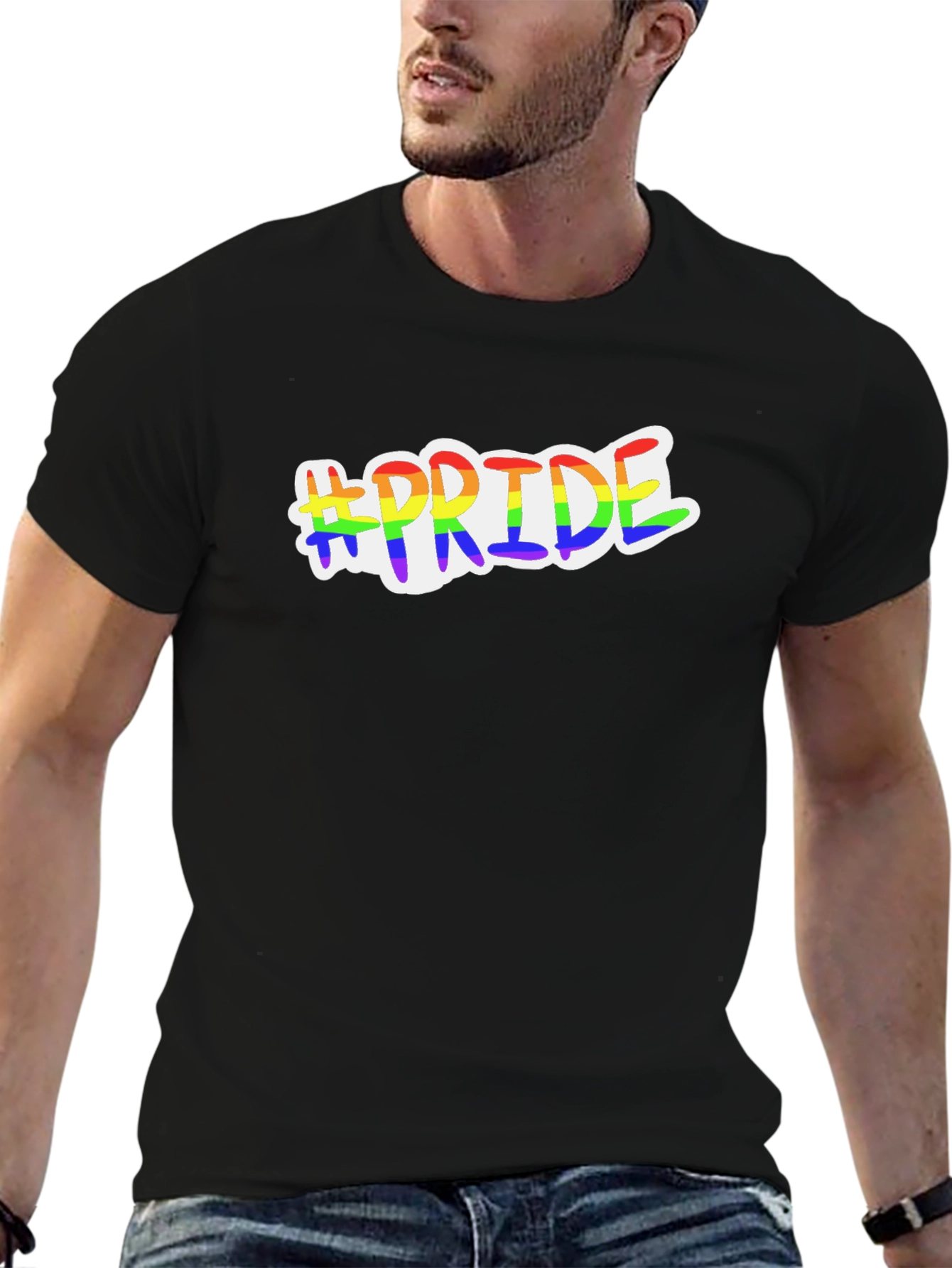 #Pride Rainbow Graphic Black T-Shirt