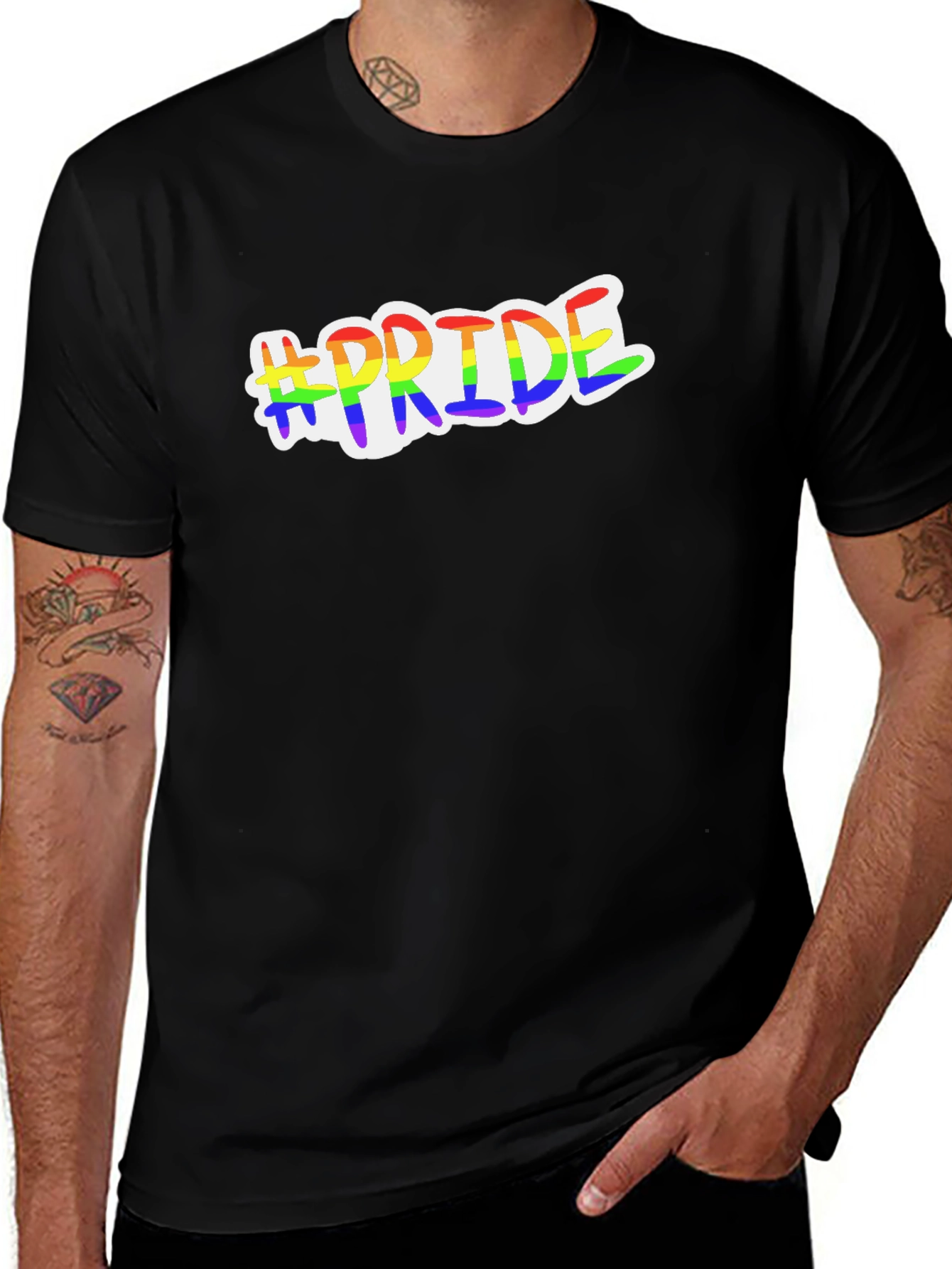 #Pride Rainbow Graphic Black T-Shirt
