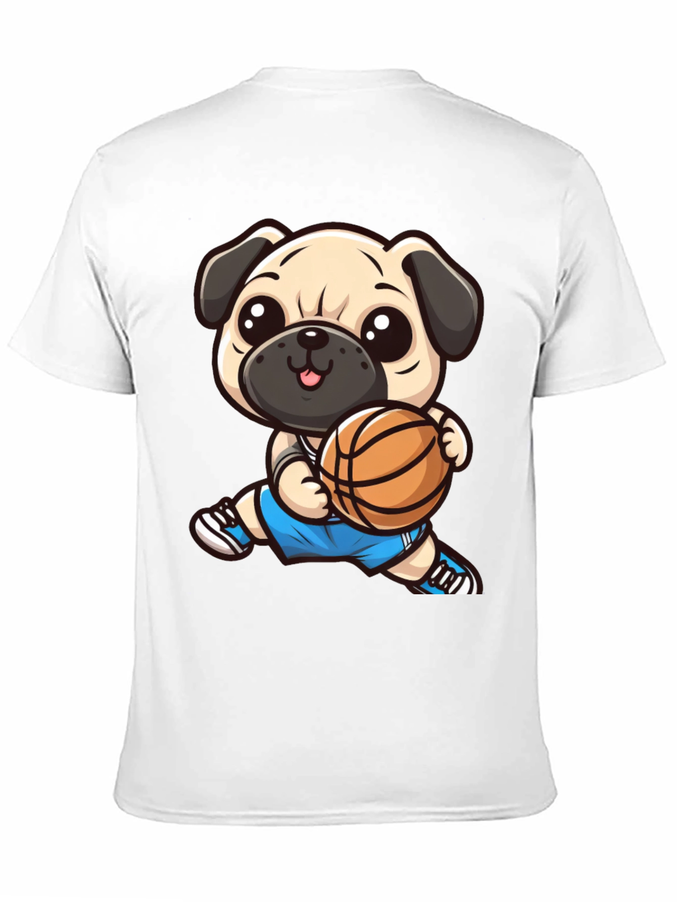 Cartoon Pug Basketball Player Black T-Shirt