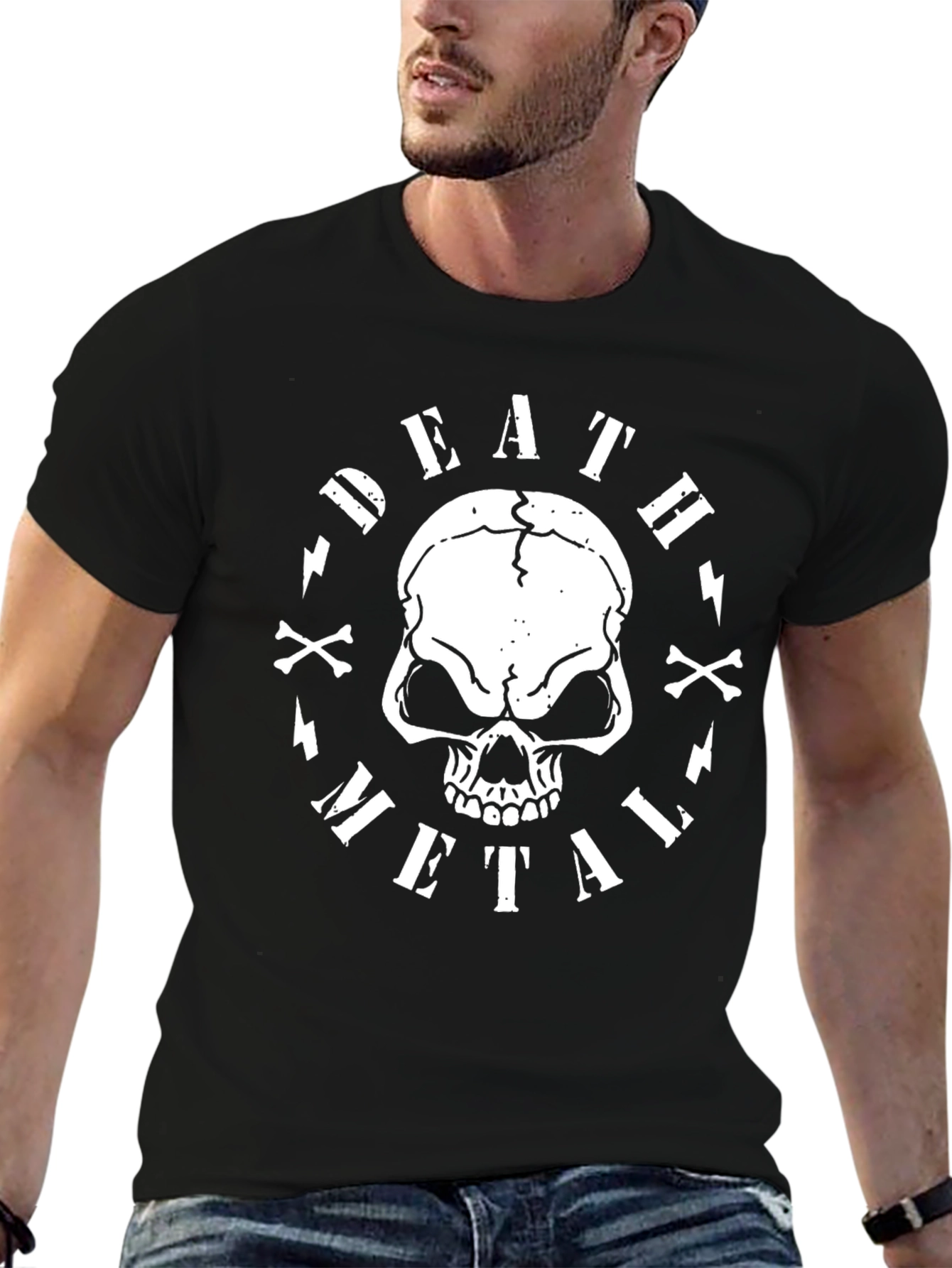 Death Metal Skull Graphic Tee - Black Cotton T-Shirt