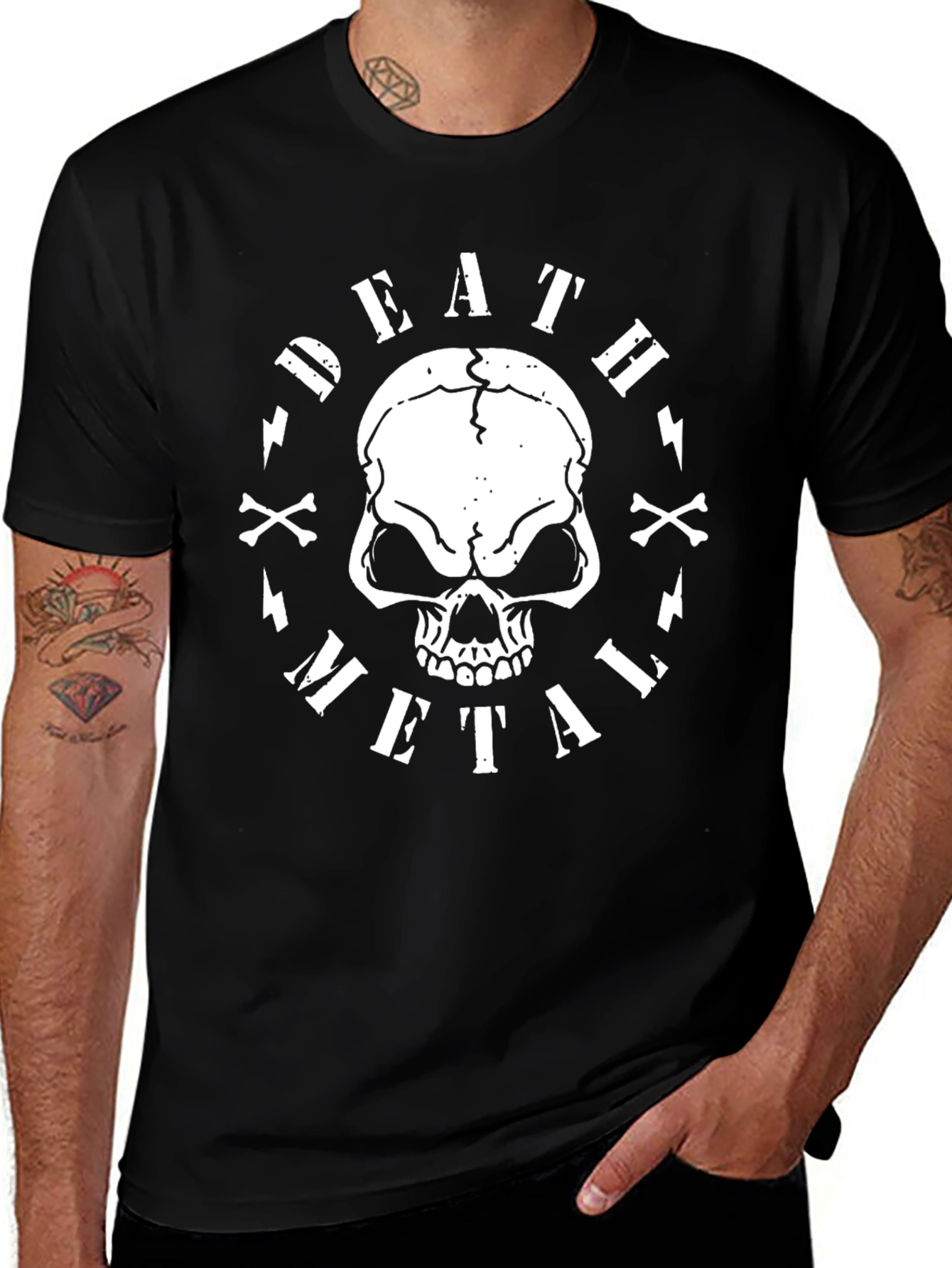 Death Metal Skull Graphic Tee - Black Cotton T-Shirt