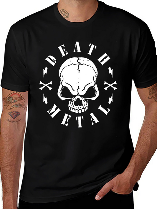 Death Metal Skull Graphic Tee - Black Cotton T-Shirt