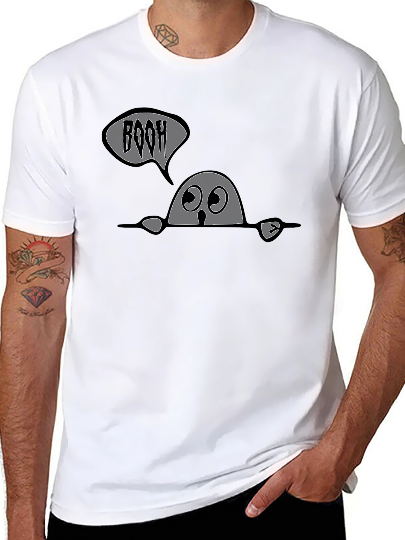 Boo Ghost Graphic Tee - Mens Black T-Shirt