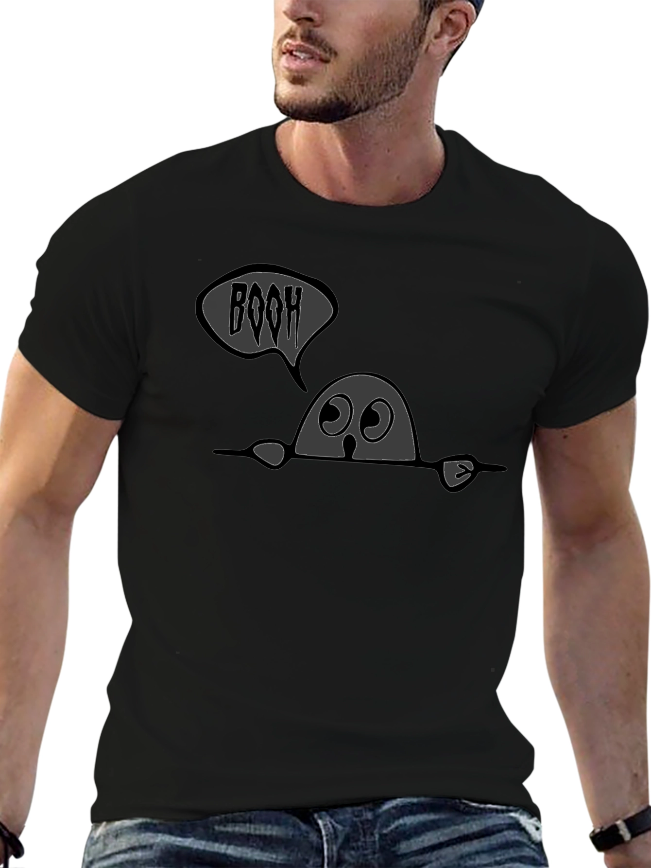 Boo Ghost Graphic Tee - Mens Black T-Shirt