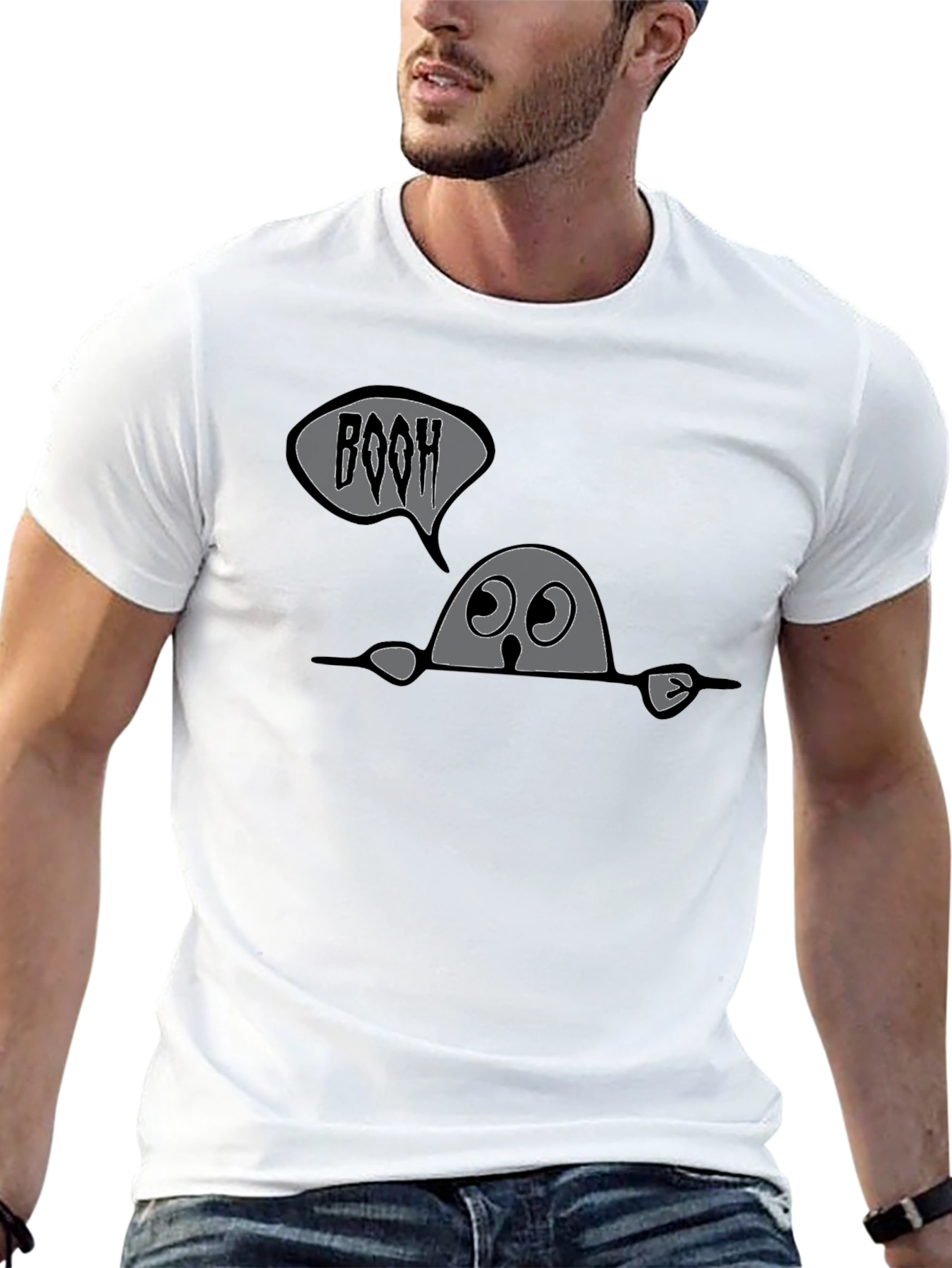 Boo Ghost Graphic Tee - Mens Black T-Shirt
