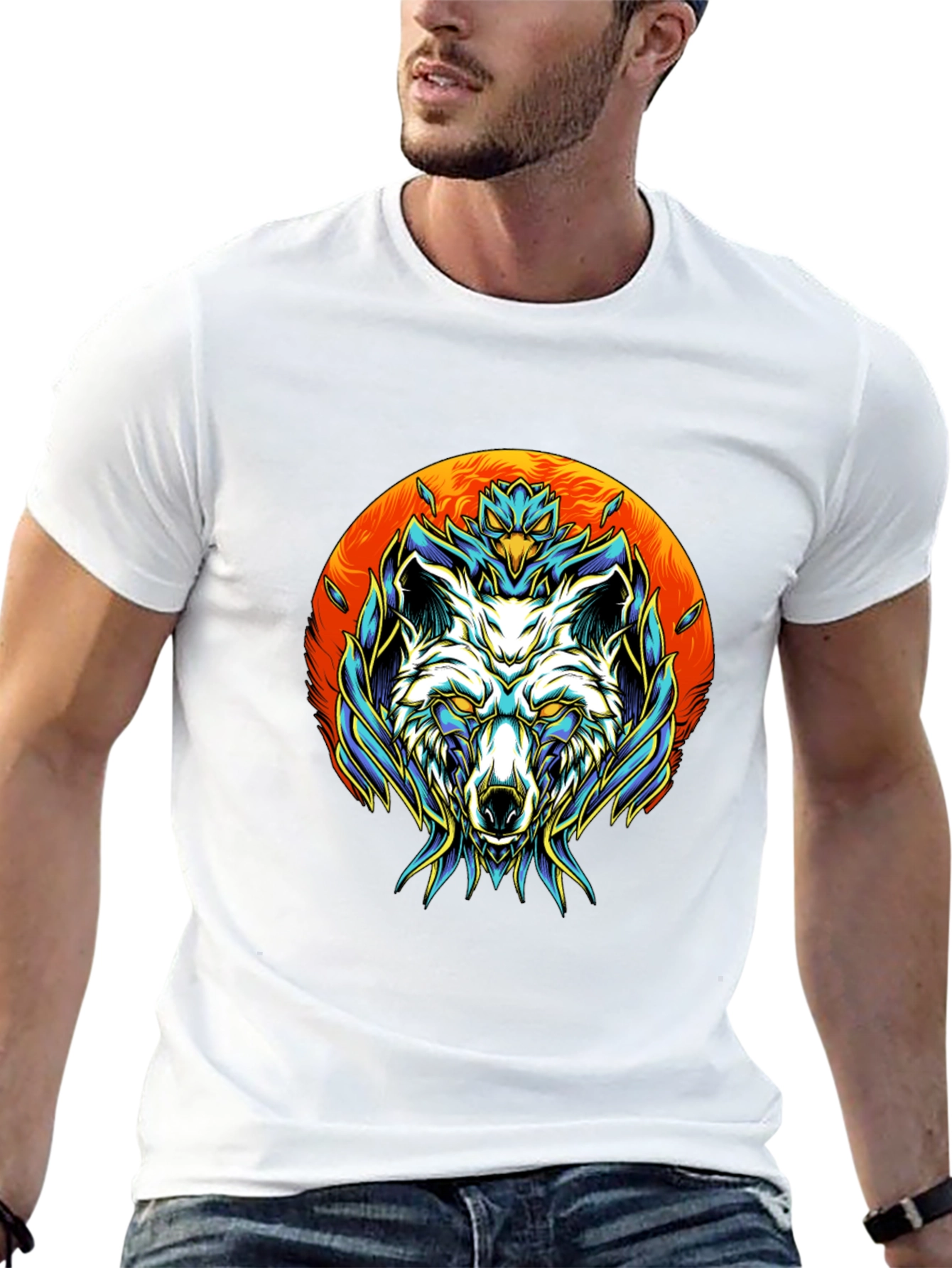 Wolf Graphic Tee - Black Cotton Blend Unique Design