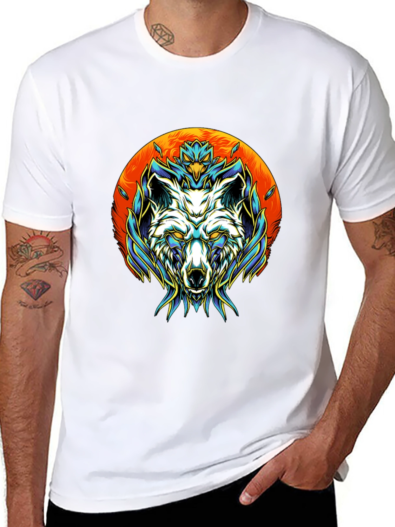 Wolf Graphic Tee - Black Cotton Blend Unique Design